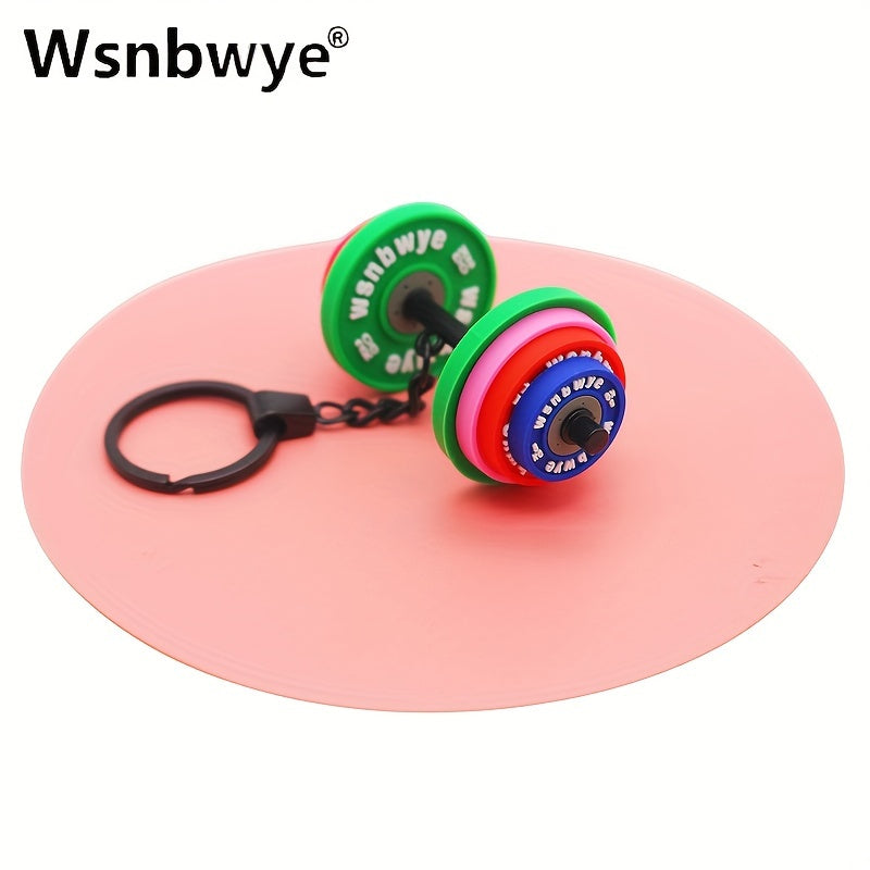 Get yourself the trendy Wsnbwye Sporty Rubber Barbell Keychain! This colorful dumbbell keyring is perfect for anyone, made of PVC material with a non-plated and PU coated finish. It's non-braided and creatively designed as a fitness accessory, featuring