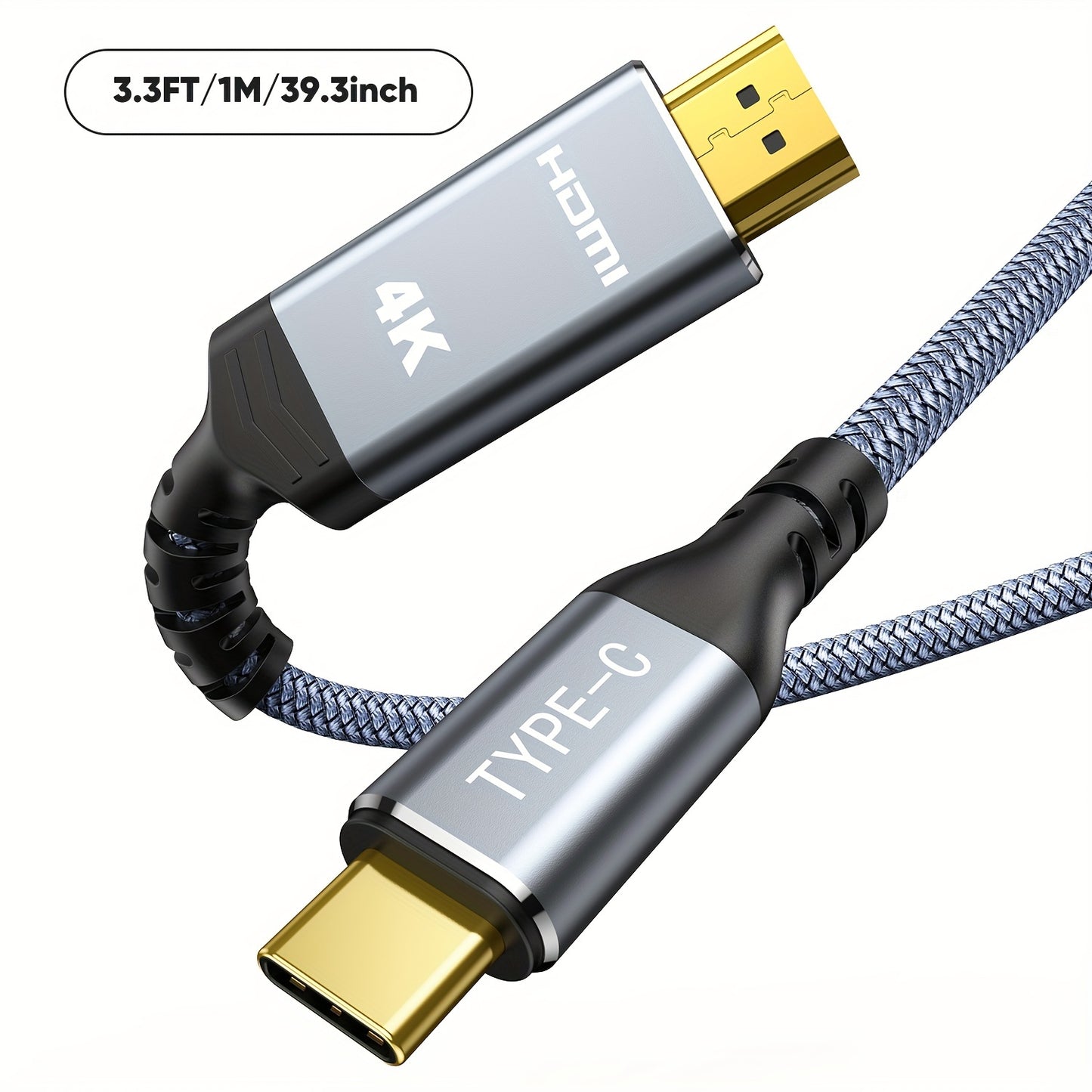 4K USB C to HDTV Cable compatible with Macbook, iPad, Samsung Galaxy, Surface, Dell, HP, and more (100.58cm/182.88cm/3.05m)