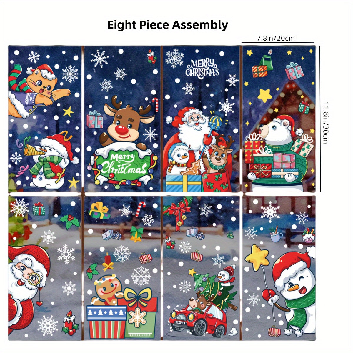 Decorate your windows for Christmas with Santa and snowman cartoon decals, featuring electrostatic adhesive for easy application. Perfect for adding holiday charm to your home decor.