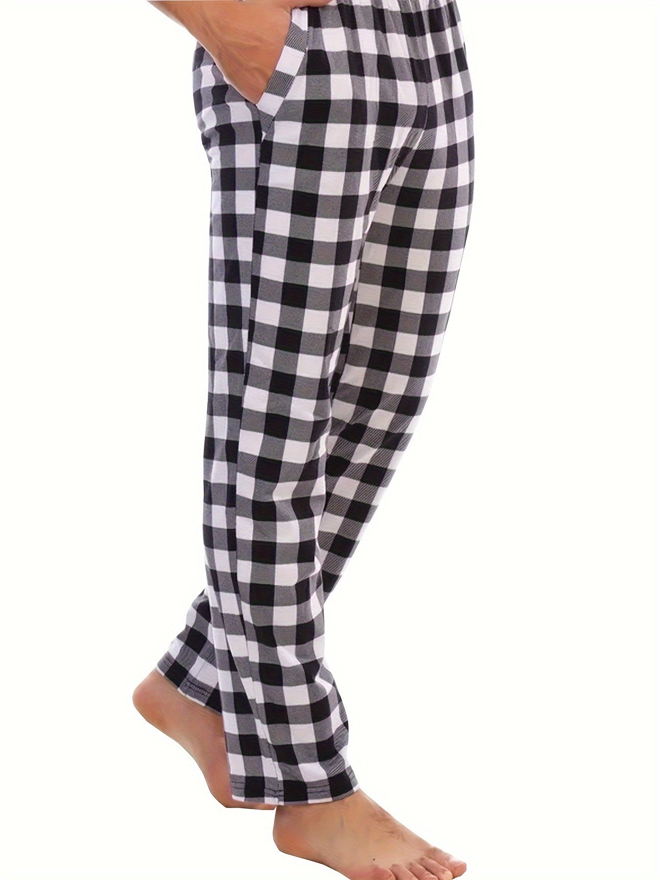 3-Pack Men's Plaid Pattern Pajama Pants with Pockets, Loose Fit Lounge Trousers