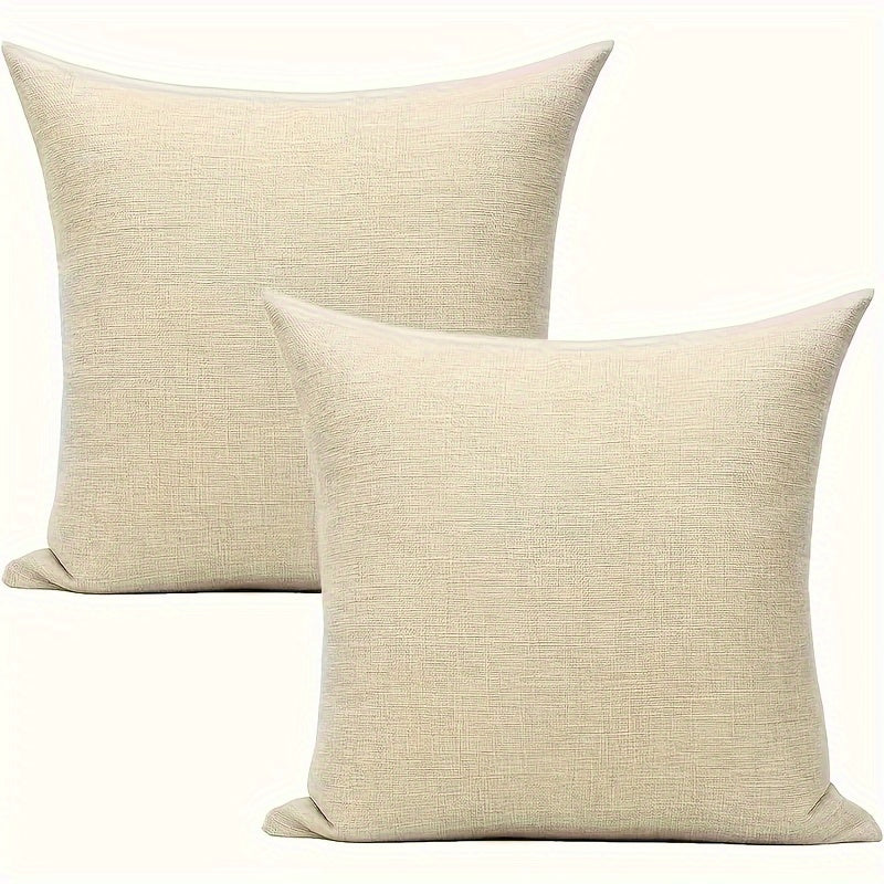 Set of 2 Beige Linen Pillow Covers, Modern Style, Double-sided Design, Easy to Clean with Zipper Closure, Suitable for Couch, Bed, Porch, Both Indoor and Outdoor Use, Adds European Farmhouse Charm to Your Home, Made with High-Quality Woven Linen Fabric