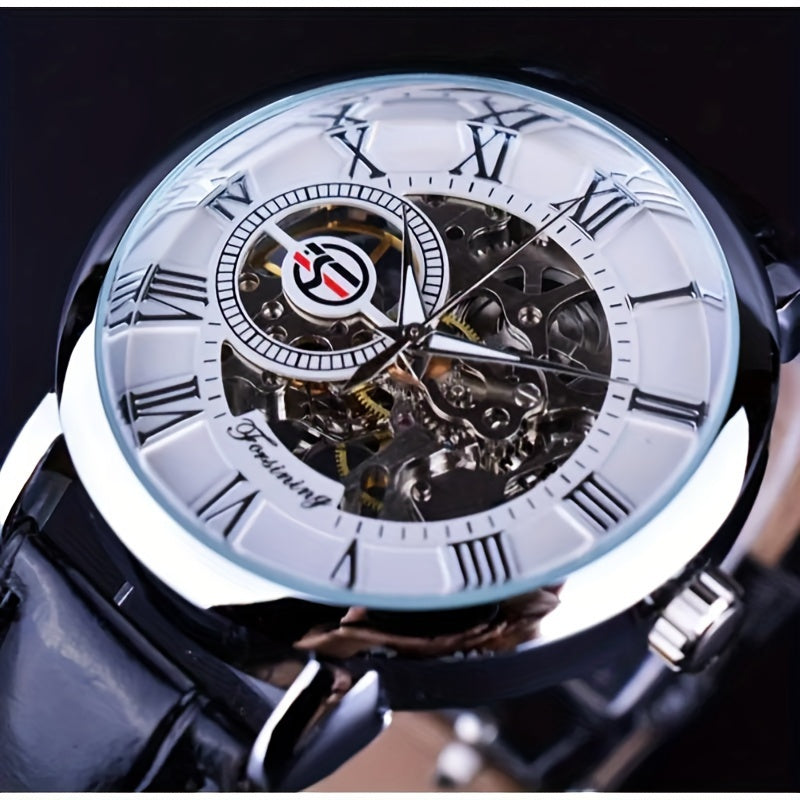 Luxury men's watch with unique hollow design and manual mechanical movement. Popular among young male students, made by Korean brand, perfect for gifting. Model 099h.