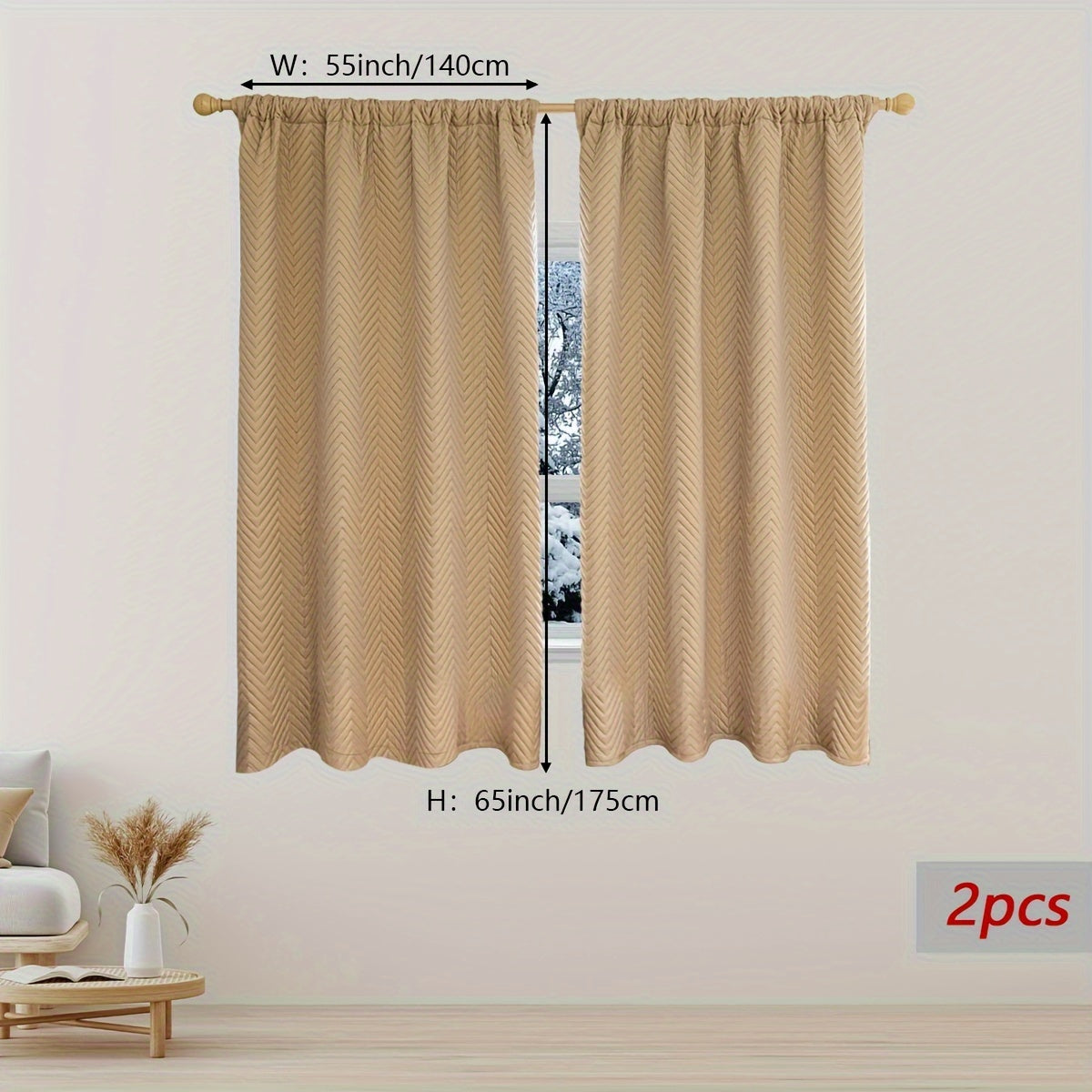 Stay warm and cozy this winter with our 2-piece set of thick curtains. These soundproof and windproof blackout drapes feature a stylish geometric twill weave and are made from 100% polyester. They are designed with a rod pocket and can also be hung using