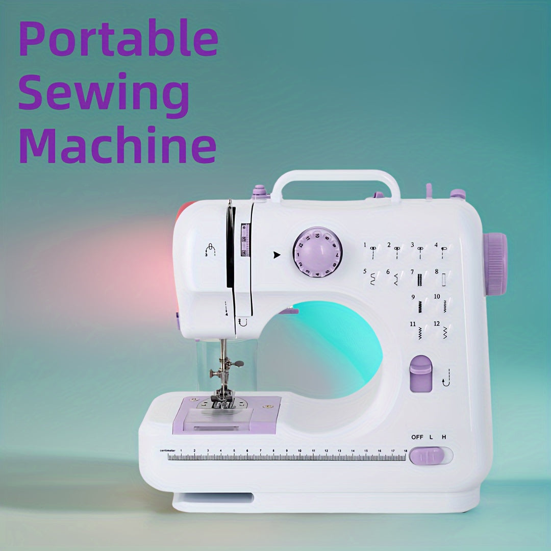 Portable sewing machine comply with European regulations - 12 stitches, dual-speed pedal, perfect for home and beginner use.