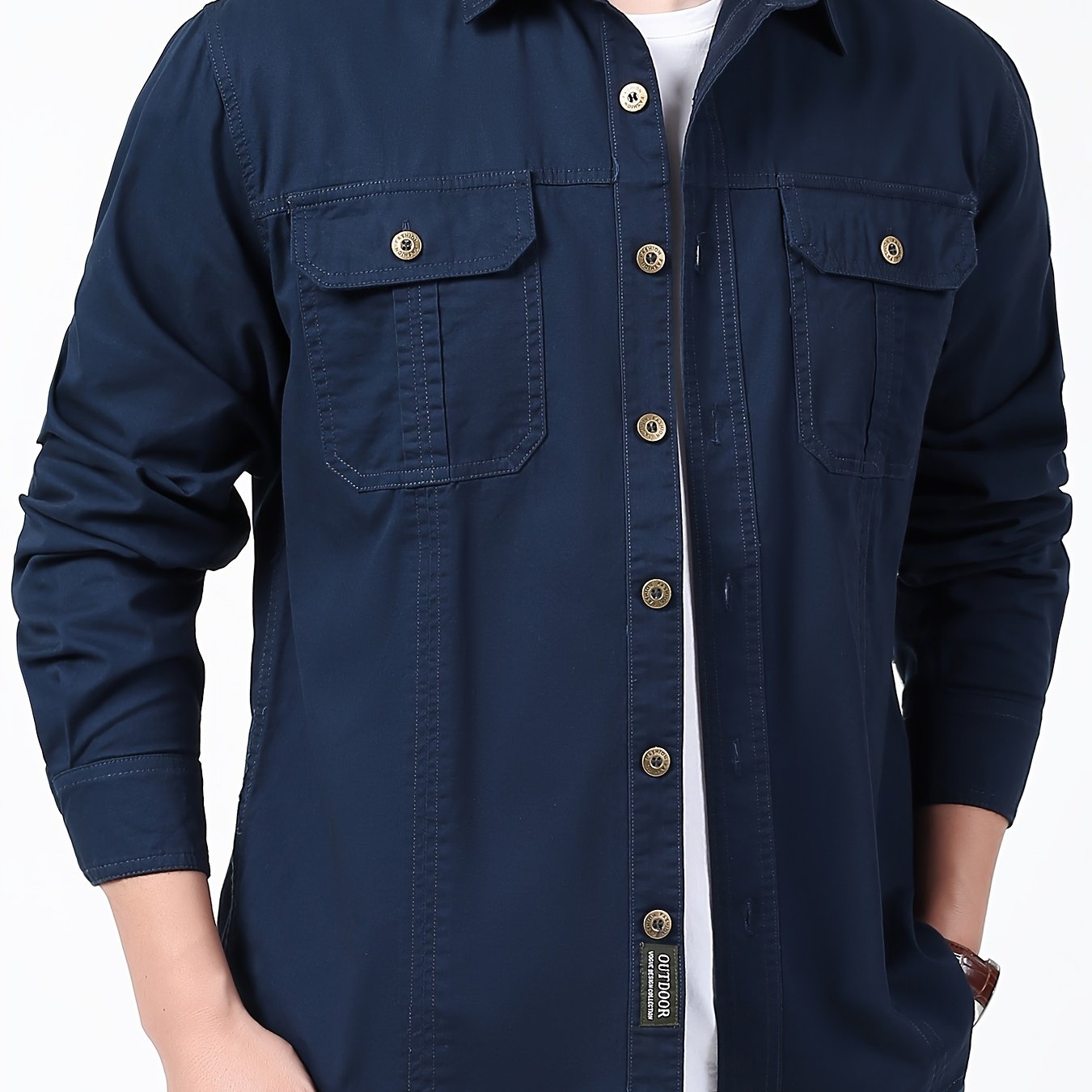 Men's Long Sleeve Cargo Shirt for Outdoor Activities in Spring and Fall