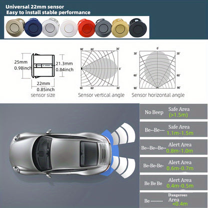 Hippcron Parking Sensor Kit: 4 probes, LED indicator, easy install, ultrasound detection, includes drill saw & 8 colors - Improve driving safety.