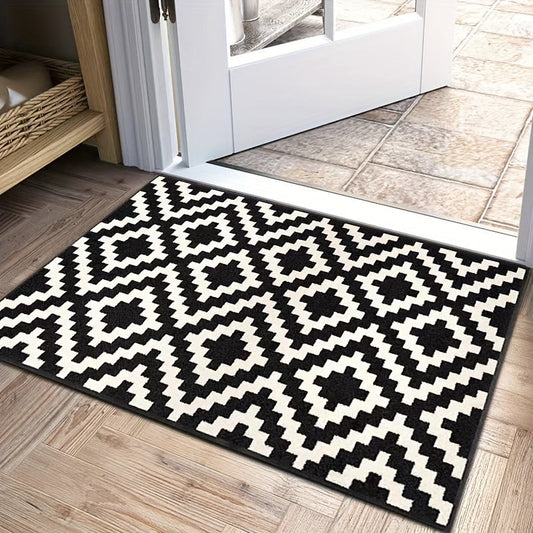 Plaid Doormat with Stain-Resistant Features - Absorbent and Non-Slip Rug for Entryways with Velvet Backing, Printed Design, Resistant to Dirt