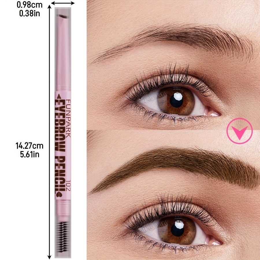 Double-ended automatic eyebrow pencil with long-lasting, waterproof formula in various shades, including dark brown, light brown, taupe, and black. Includes powder, dye, cream, and eyeliner.