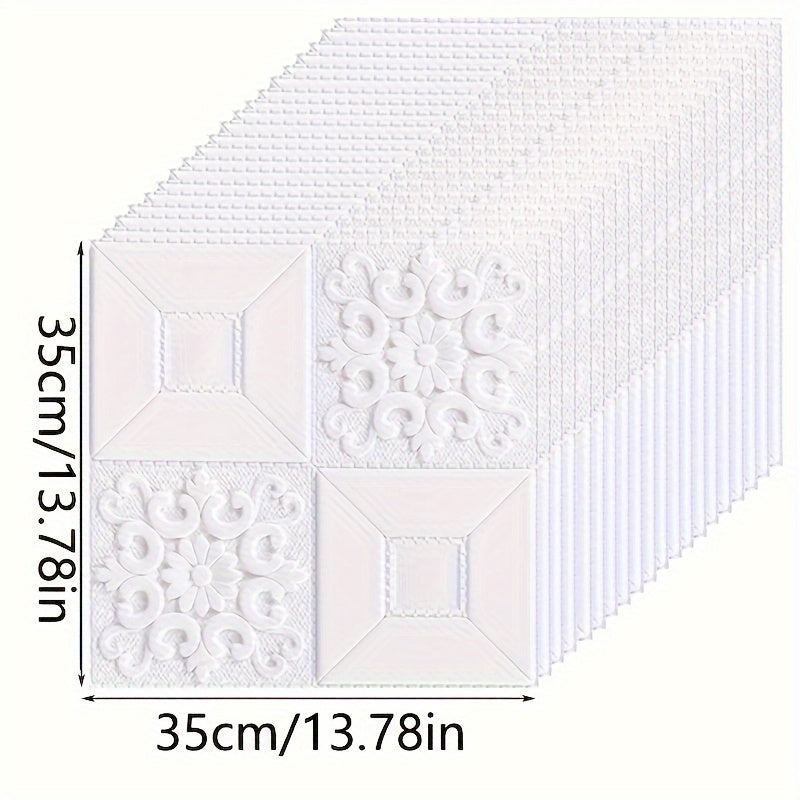 10/40 dona 3D gullar bilan bezatilgan oq o'z-o'zidan yopishqoq PVC devor panellari, suv o'tkazmaydigan, dog' o'tkazmaydigan, yuvilishi mumkin, zarbaga chidamli, tozalash oson, turli devor bezaklari uchun mos, bahor uchun mukammal.