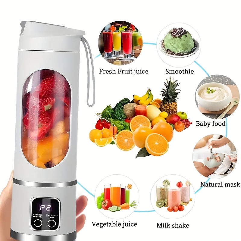 USB rechargeable portable juicer with 10 stainless steel blades, digital display, 3 modes, easy to clean, perfect for smoothies & fresh juice, great for travel, ideal gift for health