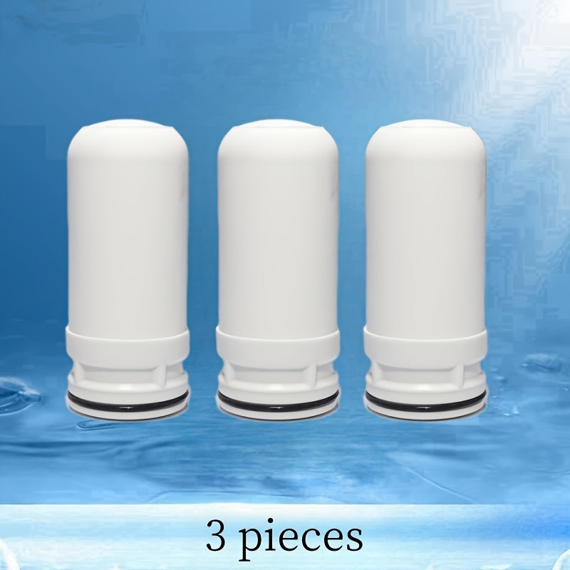 A set of three universal filter elements for faucet water purifiers, featuring a ceramic composite multi-layer design. These filter elements are compatible with most faucet water purifiers and are designed to reduce residual chlorine, scale, heavy