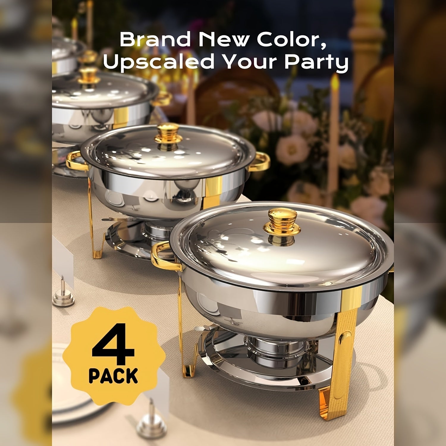 Luxurious Set of Stainless Steel Chafing Dishes in Stunning Gold and Silver Finish: Effortless 5QT Assembly, Ideal for Buffet Gatherings - Comes with Full Set of Accessories