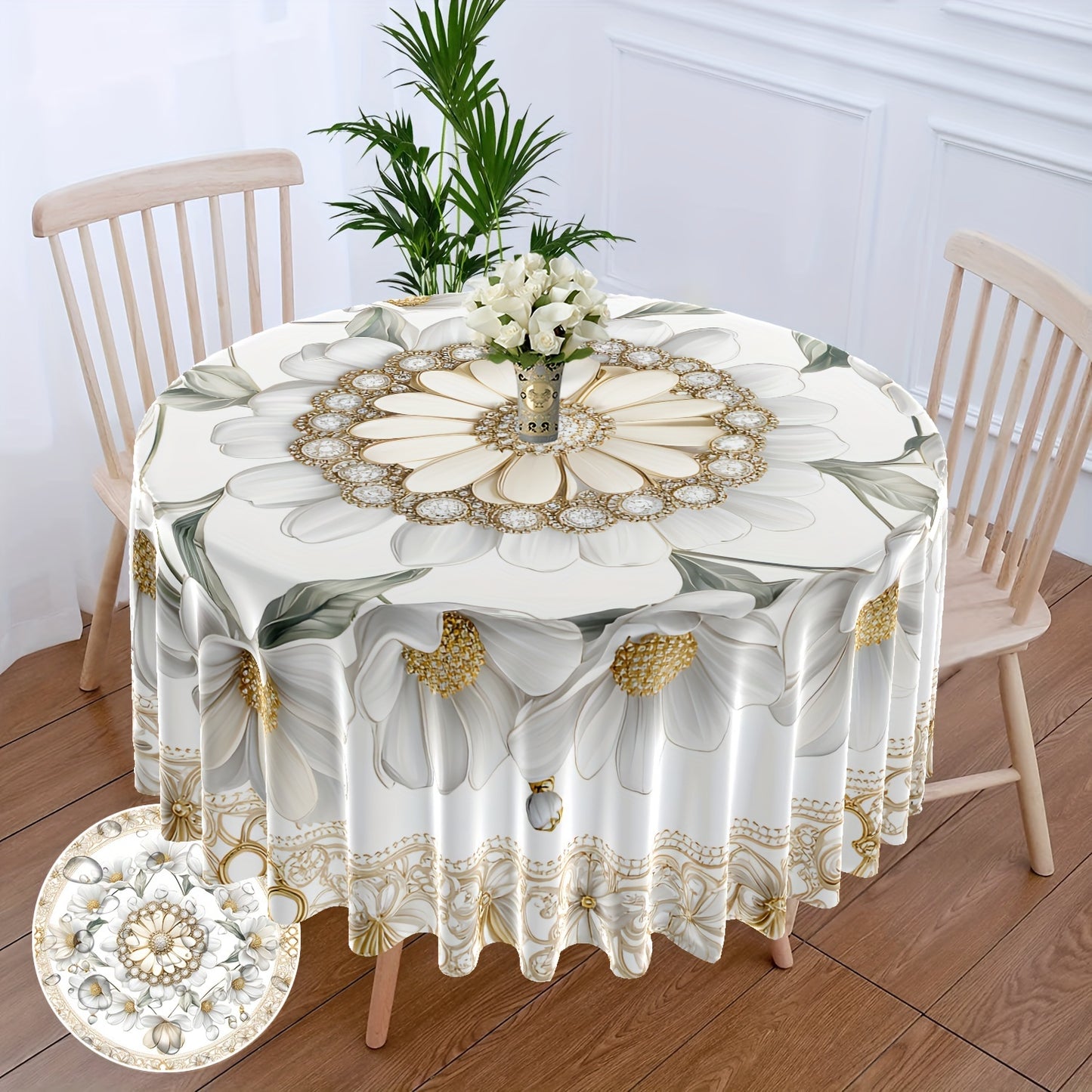 Waterproof polyester tablecloth with diamond pattern, 160.02cm diameter, modern luxury style, machine woven, multi-purpose for patio, dining, BBQ, picnic - 1 piece.