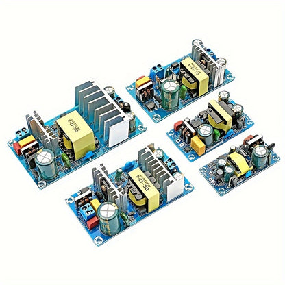 High-power switching power supply module with AC220V input and DC5V12V output options, with built-in boards available in various current capacities.