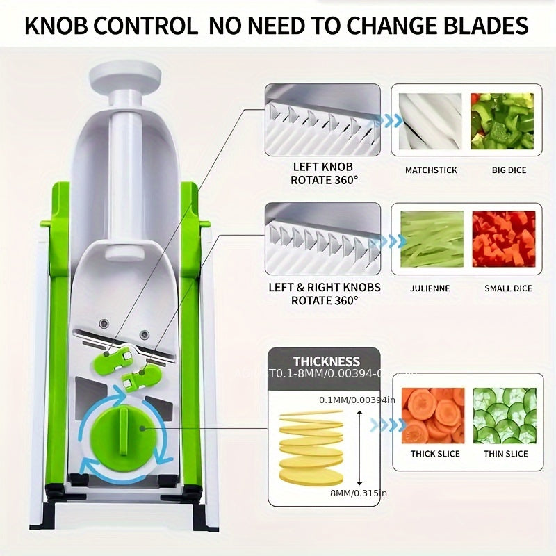 Adjustable Home Vegetable Chopper - This multifunctional kitchen slicer dicer features a stainless steel curved blade for precise cutting. With a manual operation and plastic material construction, it has a capacity of less than 1L and does not require a