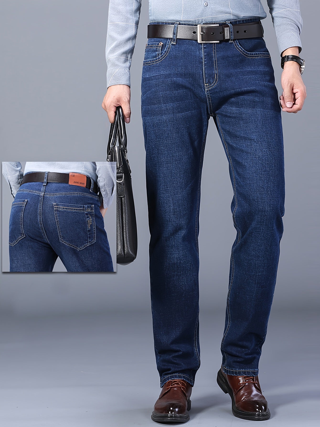 Men's Business Straight Jeans, Classic Blue Jeans, Ideal for Casual Wear.