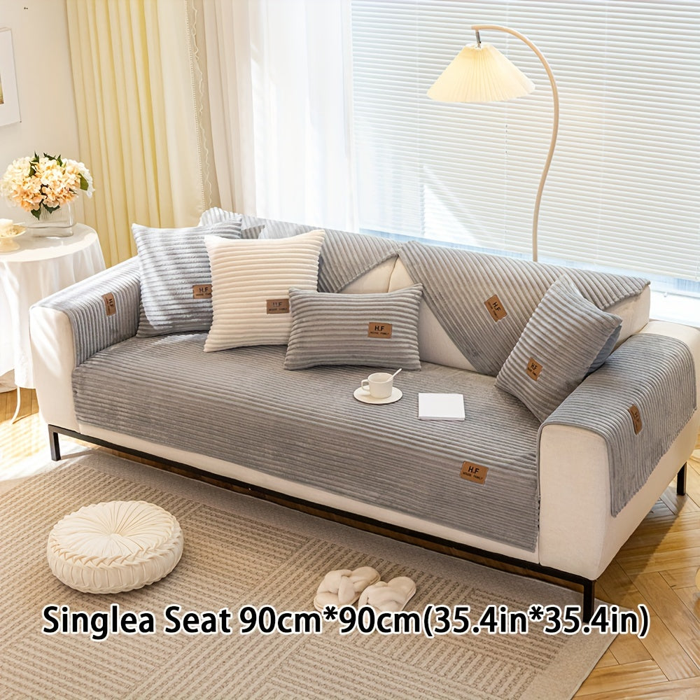 Thickened plush sofa cover with modern style to protect against dirt, slips, scratches and pets in home or office.