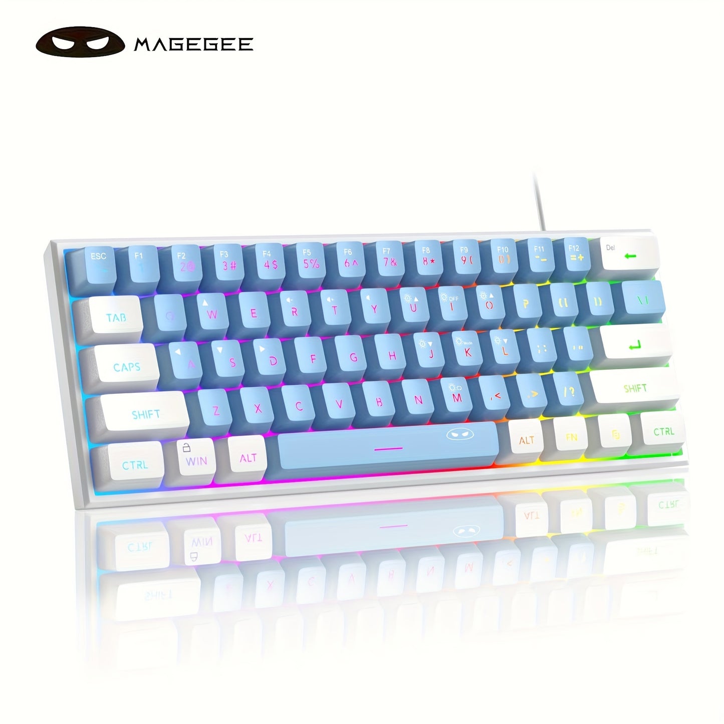 MAGEGEE Compact 60% Gaming Keyboard with RGB Backlight in Violet color, USB-powered, Customizable Lighting Modes, Durable PBT Keycaps, Ergonomic TS91 Design, Suitable for PC, MAC, PS4