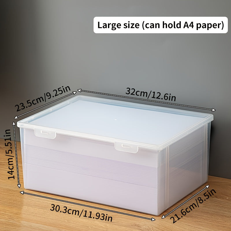 1pc A4 paper storage box for organization and storage supplies. Suitable for office, dorm, or home use.