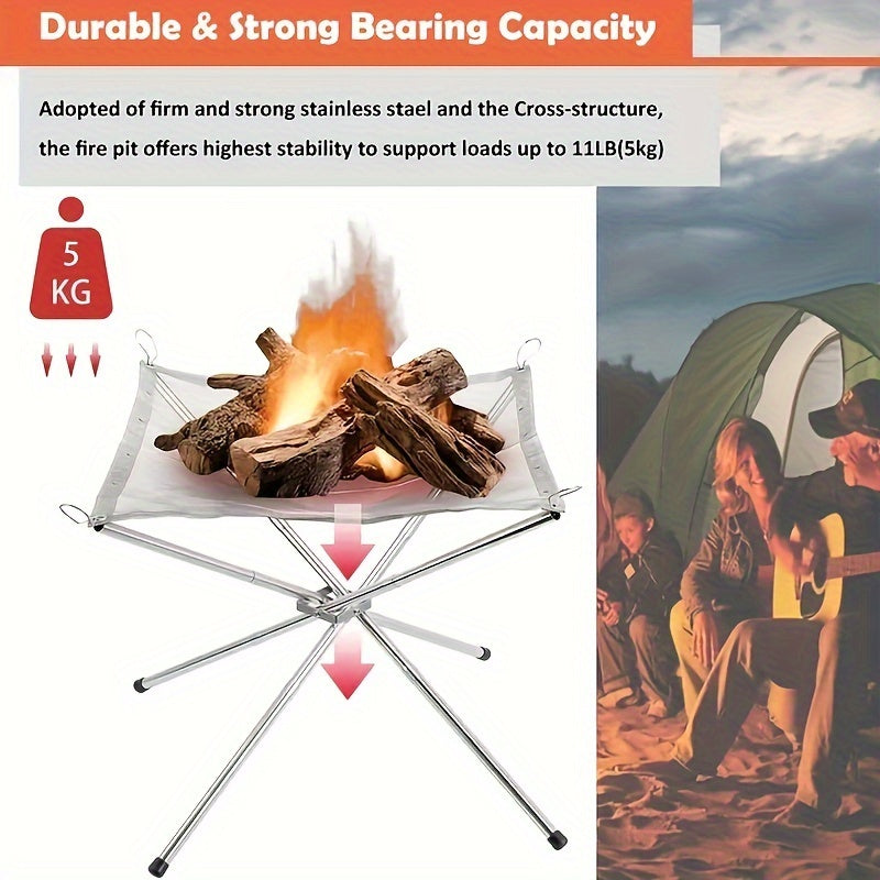 Compact and convenient, this Portable Folding Fire Pit is perfect for camping trips. Made of stainless steel mesh, this outdoor wood-burning bonfire stand comes with a carrying case for easy transportation. With easy assembly and compact storage, this