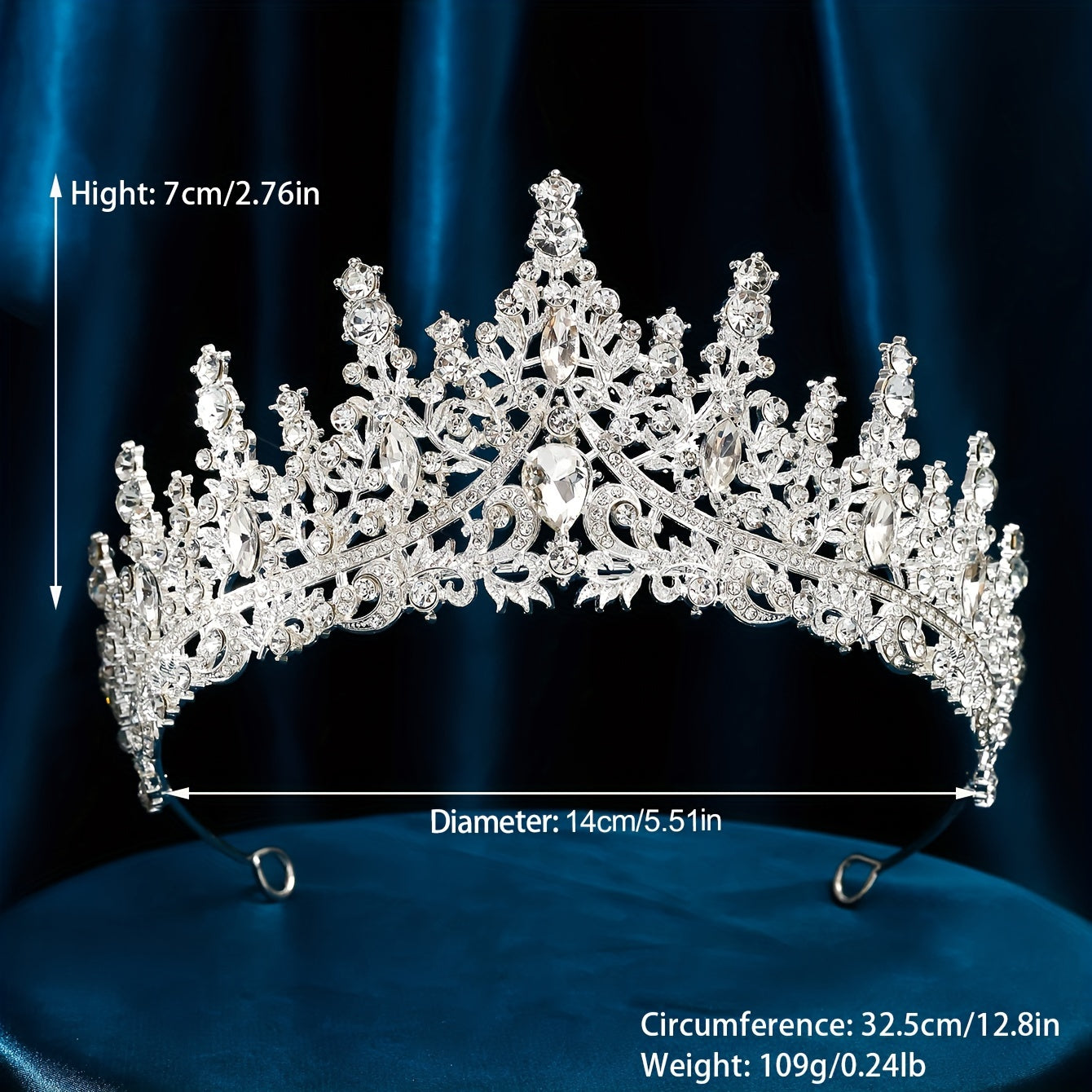 Silver alloy rhinestone tiara for elegant weddings and parties.