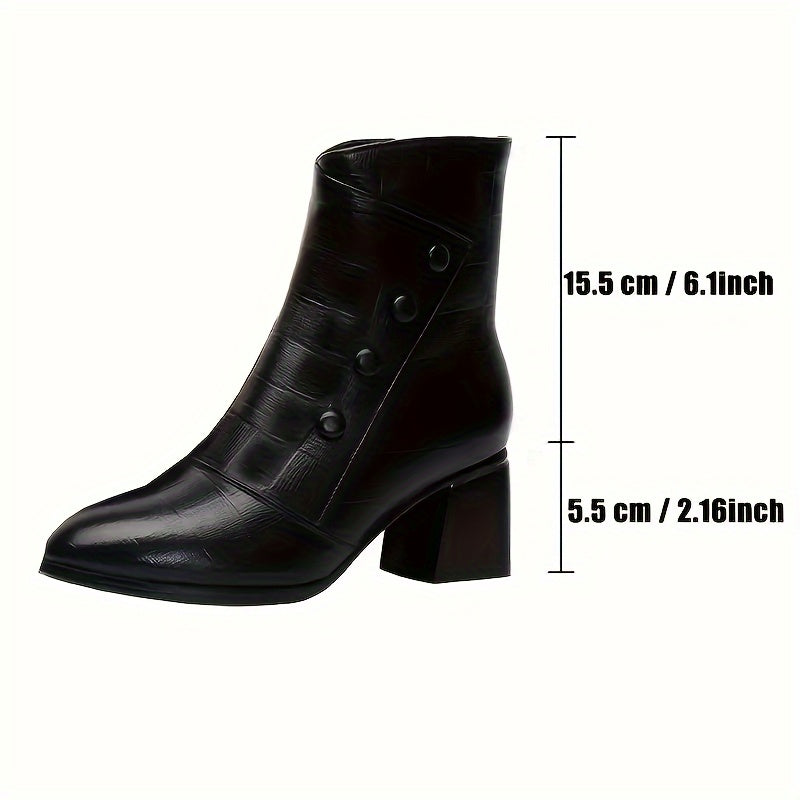 Stylish women's ankle boots with zipper closure, plaid pattern, high heel, thick sole, fabric insole, and cozy lining for winter wear.