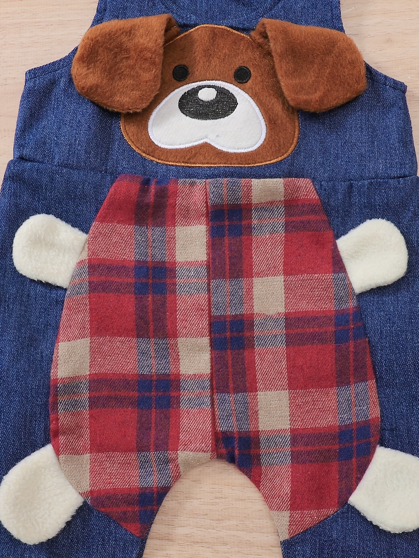 Plaid long sleeve bodysuit with jeans overalls set for boys aged 0-18 months, featuring stand collar, button detail, and woven fabric for outdoor wear.