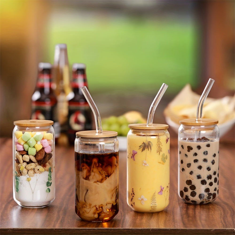 Glass cup with lid and straw for bubble tea, juice, beer, milk, mocha, or other beverages, available in 350ml or 550ml sizes.