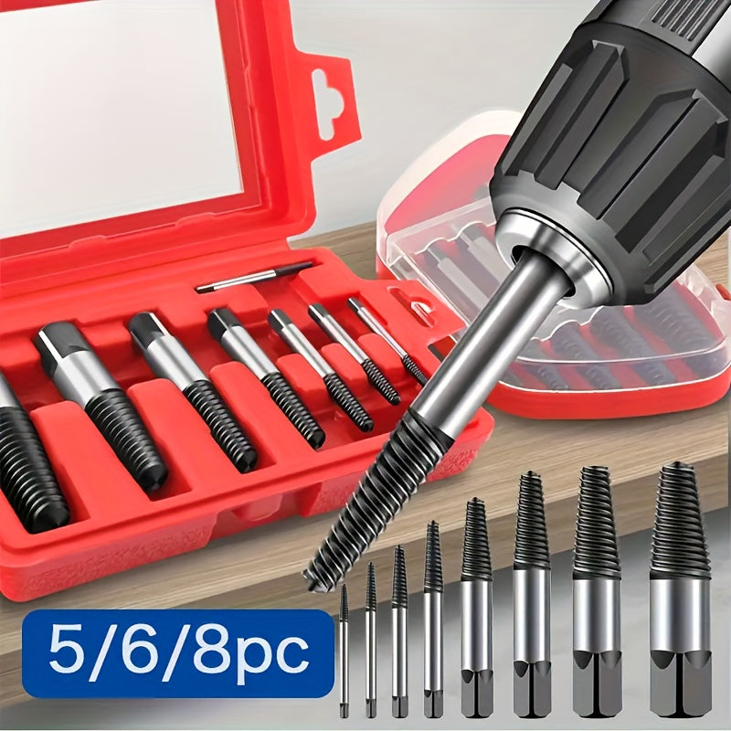 Premium 5/6pcs Screw Extractor Kit for easy removal of damaged screws, bolts, and pipes - essential for woodworking and DIY tasks.