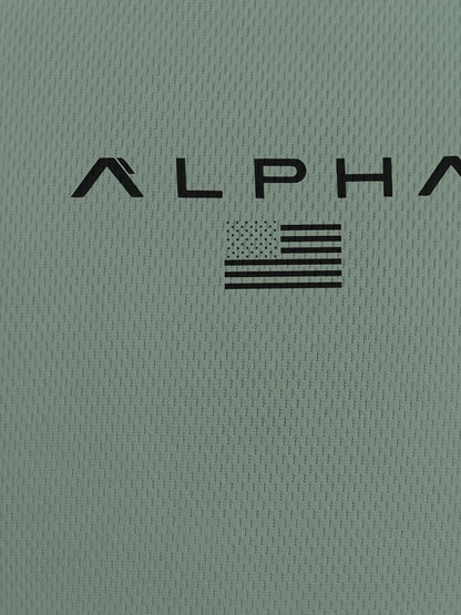 ALPHA Graphic Men's T-Shirt in light green with USA flag print, made with comfortable polyester blend for summer.