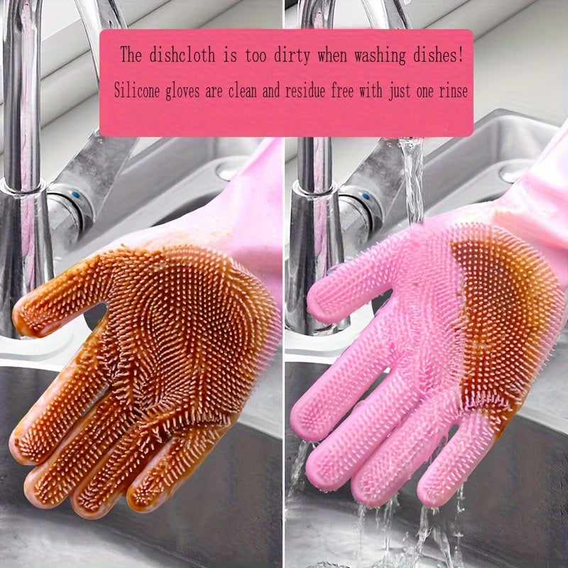 Waterproof, PVC-free Silicone Gloves for Kitchen Use - High Temperature Resistant, Perfect for Dishwashing, Washing Vegetables, and Bathing Pets