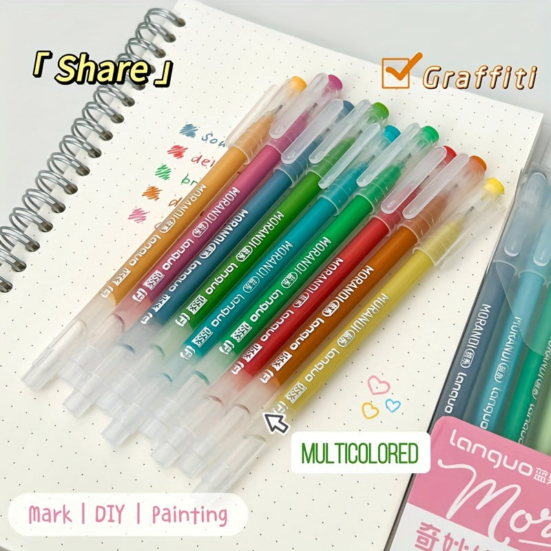 1pc, 9pcs Morandi Retro Color Palette Handwriting Pens with stackable color ink refills.