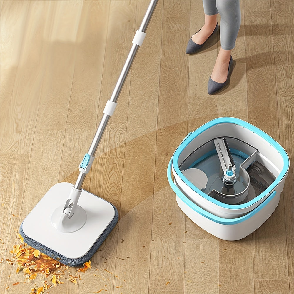 Introducing the Wheat Straw Mop and Bucket Set – This hands-free spin mop comes with separate dirty water for efficient cleaning in any room of the house. It can be used as a wet or dry mop in the living room, bedroom, bathroom, kitchen, or toilet. This