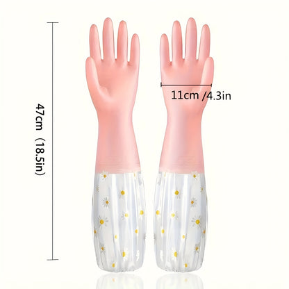 Stylish Long-Sleeve Kitchen Gloves - Water-resistant, Strong & Safe for Effective Home Cleaning