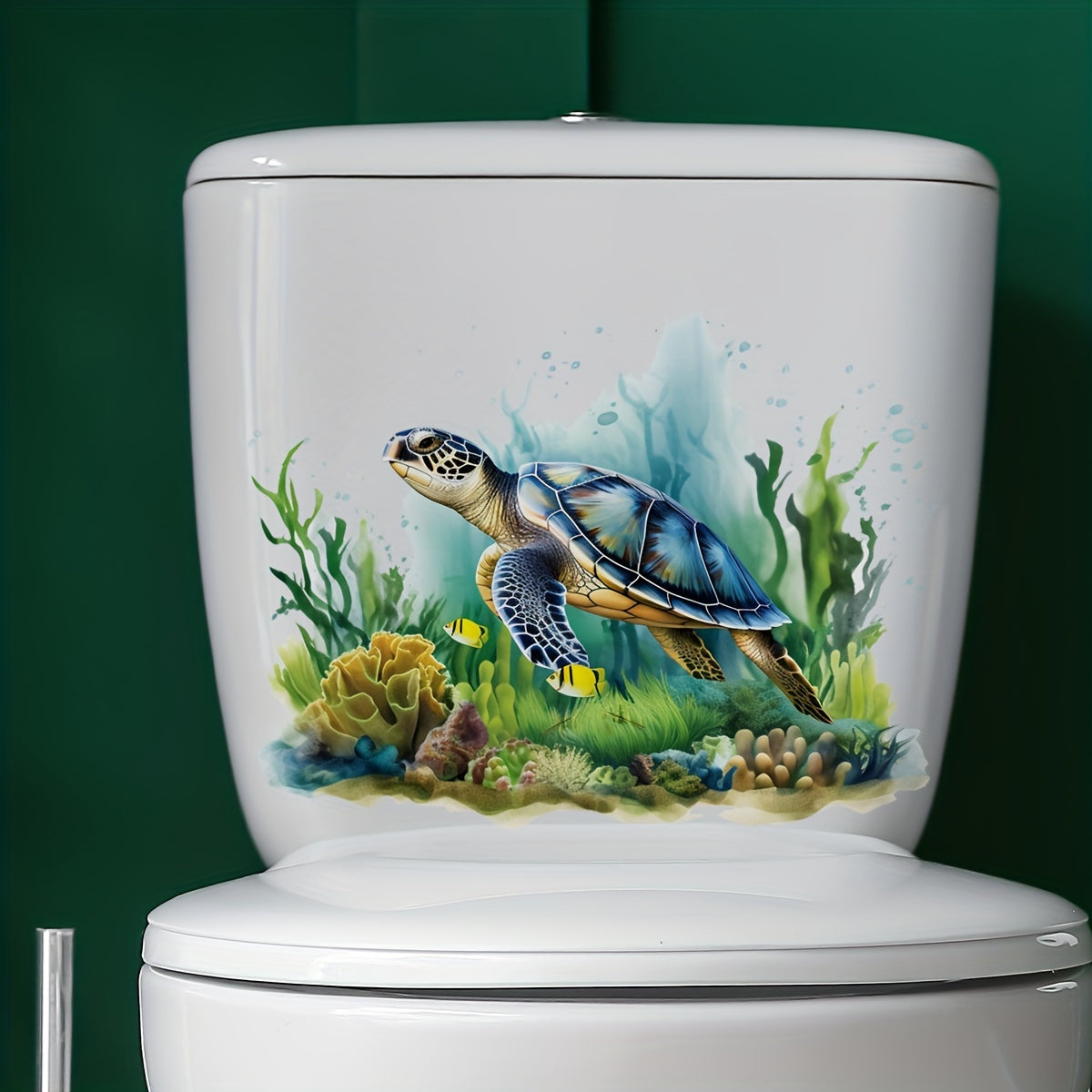 New Sea World Turtle Toilet Sticker for Bathroom Renovation, Removable Self-adhesive Decal for Aesthetic Home Decor