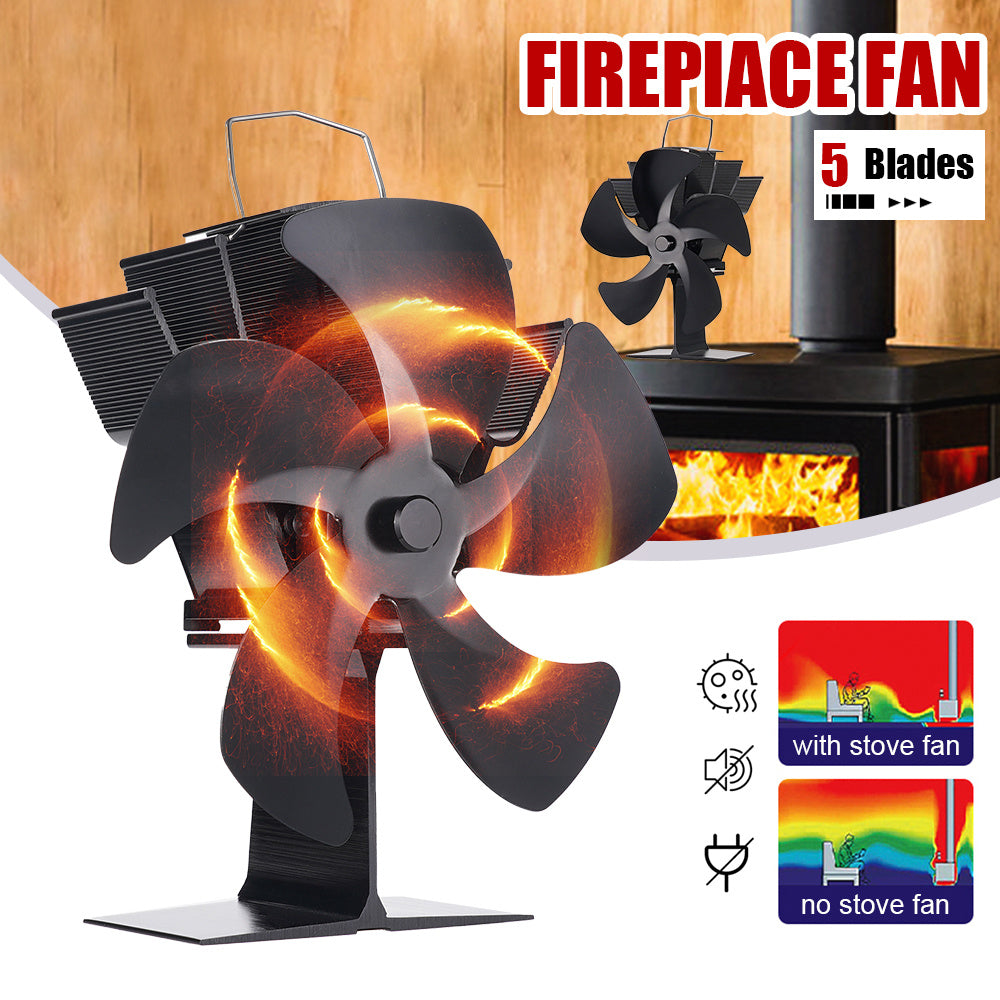 5-Blade Portable Fireplace Fan - Efficient Heat Distribution for Log Burners & Stoves without Electricity