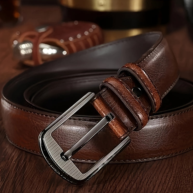 Men's Genuine Leather Cowhide Belt with Pin Buckle, Ideal Gift Choice for Middle-aged Youth