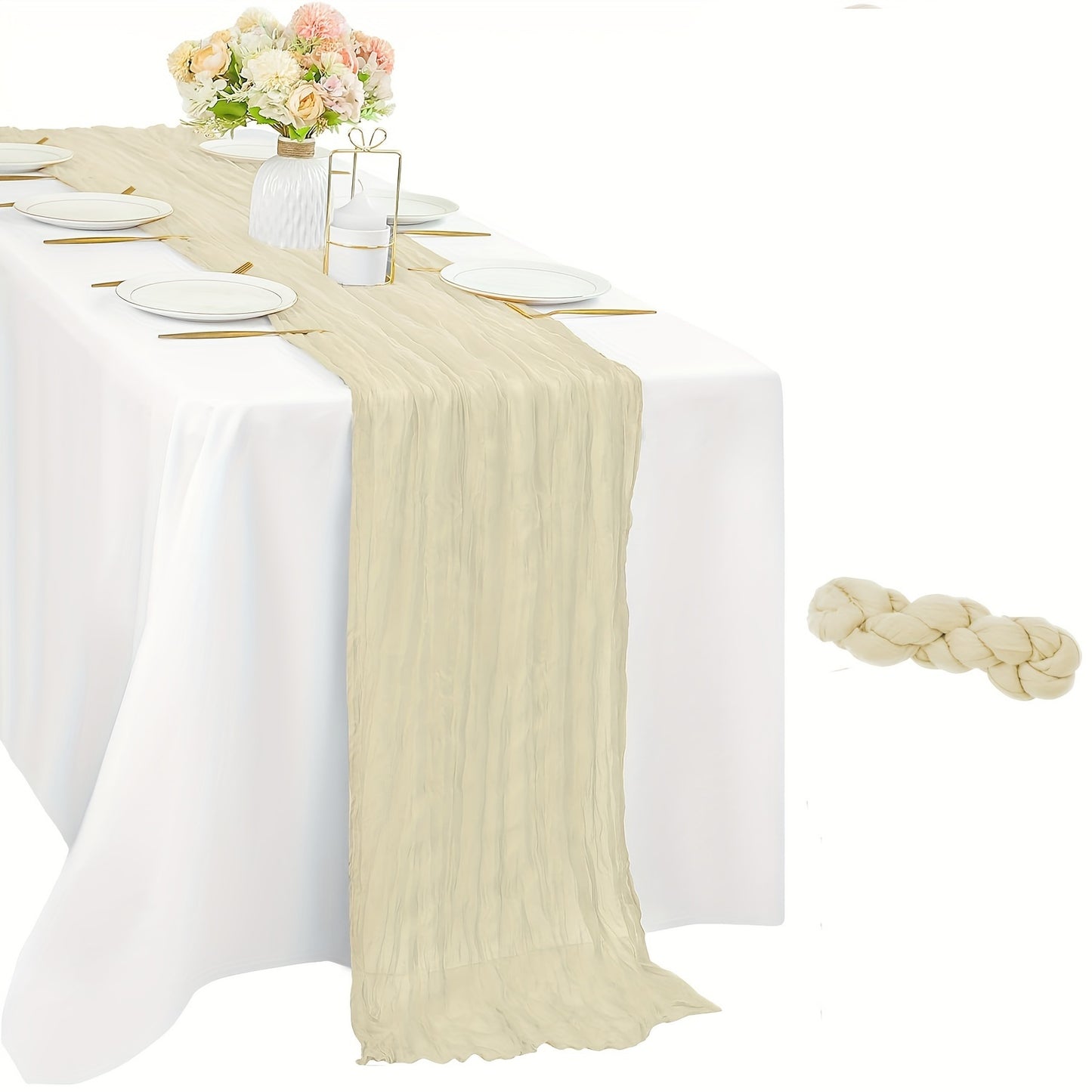 Stylish Boho Cheesecloth Table Runner - 1pc, Semi-Sheer Polyester, Ideal for Special Occasions