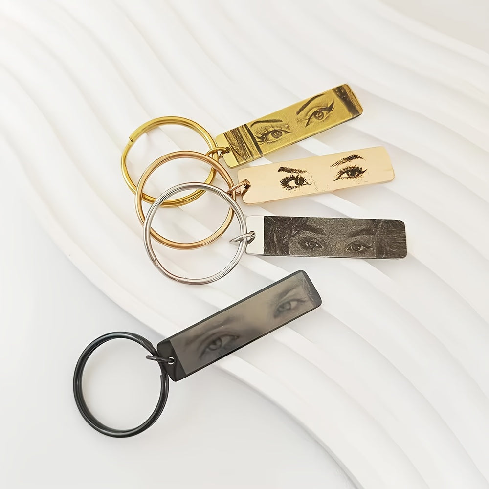 Custom Eye Photo Couples Keychain Featuring Laser Engraved Eye Photo on Stainless Steel – Perfect Jewelry Gift for Your Special Someone