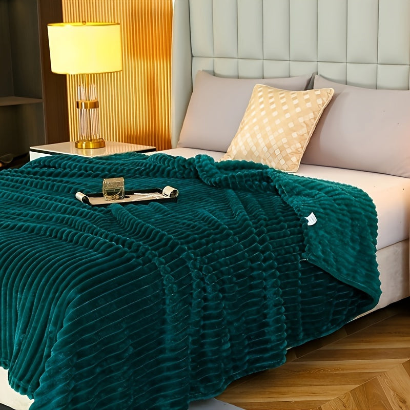 Trendy Taffeta Lambswool Blanket with Drawstring, Rolled Edge, and Multifunctional Use - Perfect for Bedroom, Office, or Travel. Great Christmas Gift - Available in Deep Green!