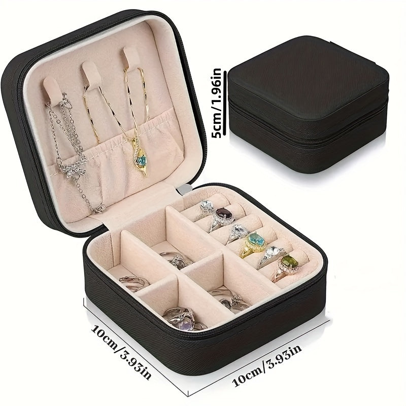 Floral initial jewelry organizer box with compact design, soft velvet lining, durable zipper, and lightweight, ideal for jewelry organization and travel.