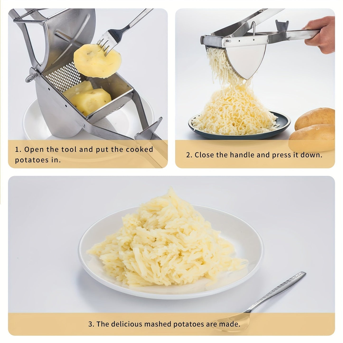 1 piece of Stainless Steel Potato Masher with Non-Slip Handle - Manual Fruit and Vegetable Crusher for the Kitchen - Potato Ricer and Press - Kitchen Gadgets and Tools