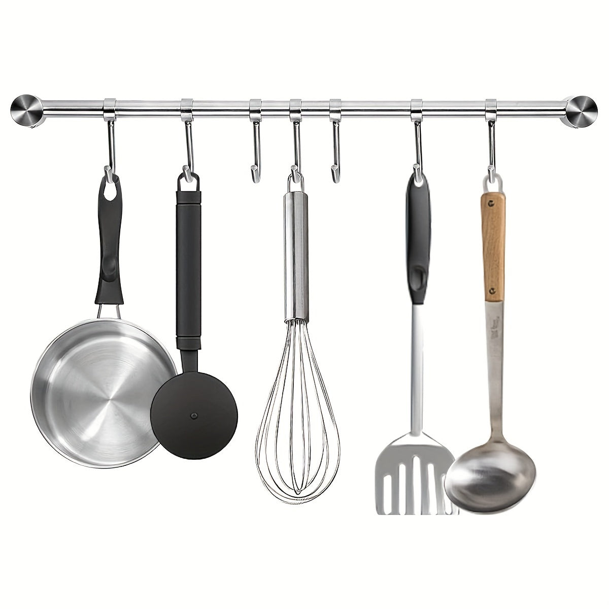 Elegant Stainless Steel Kitchen Utensil Rack for Wall Mounting - Organize Pots, Pans, Spatulas, Whisks, Measuring Cups, and Coffee Mugs - Versatile Hooks for Home, Coffee Bar, or Bathroom Storage