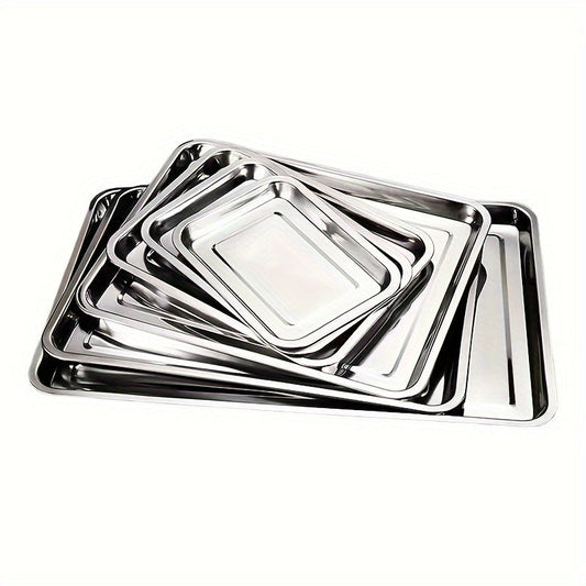 Stainless Steel Rectangular Tray - Versatile for BBQ Grill, Baking Fish, Steaming Food, and Serving Rice