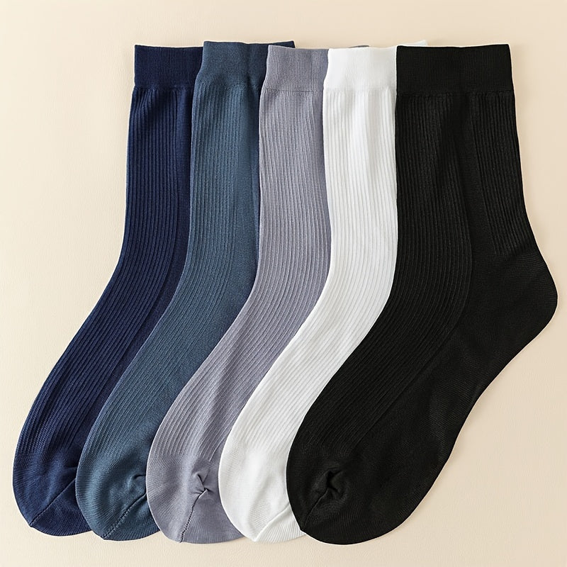 5 pairs of men's thin breathable business socks for summer, mid-calf length.