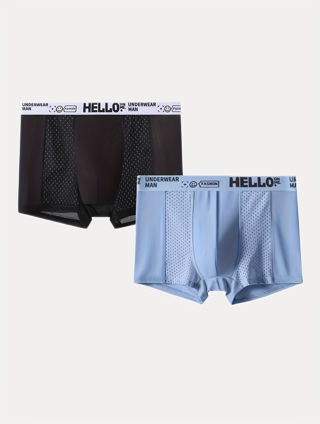 4pcs Men's 'Hello' Fashion Boxer Briefs - Mesh, Stretchy Blend, Machine Washable