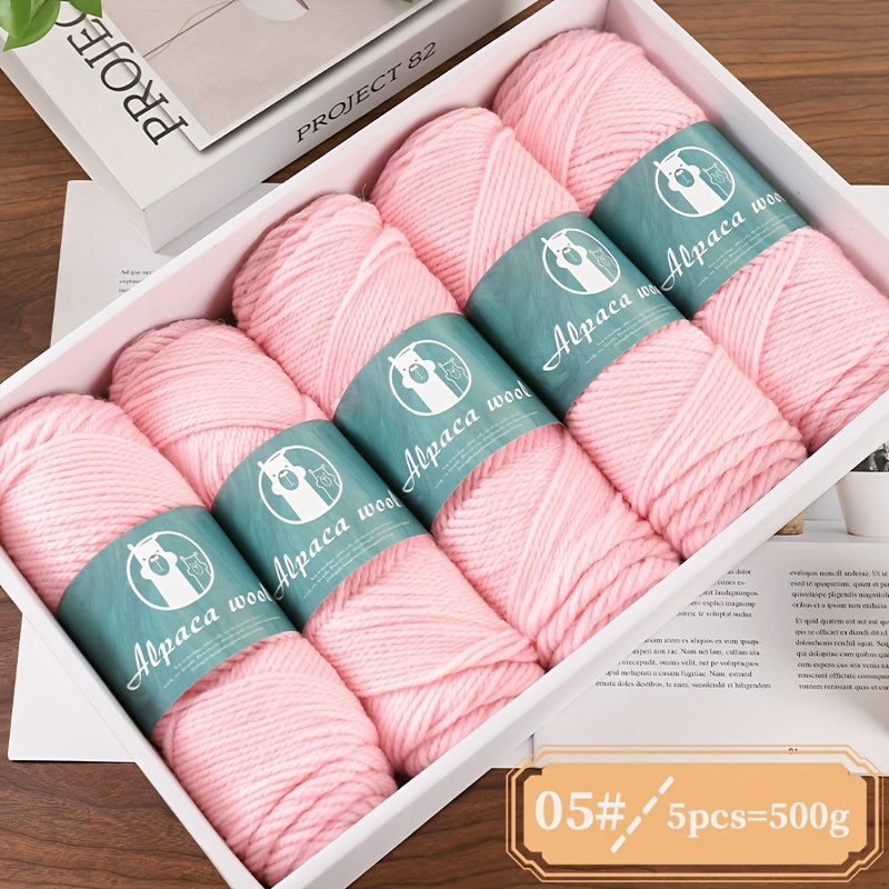 5-Pack Alpaca Wool Yarn, 500g Each, Multicolor Thick-Thin Yarn for Handmade Clothing - Various Styles