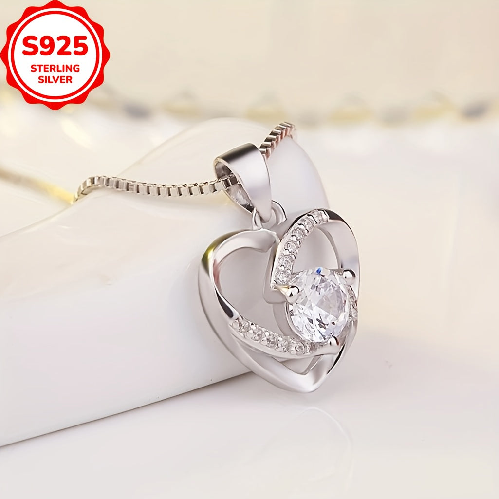 925 Pure Silvery Love Necklace Heart-Shaped Fashion Pendant Women's Clavicle Chain