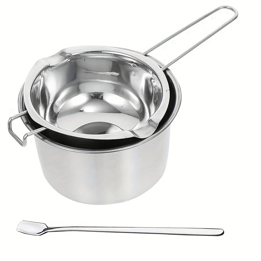 Set of 3 Double Boiler Pots Including 400ML Stainless Steel Pot and Spoon - Ideal for Melting Chocolate, Candy, Soap, Wax, and Candle Making - Essential Kitchen Accessories for Baking and Cooking