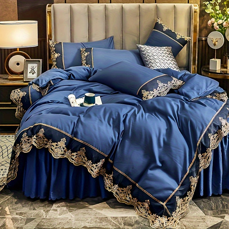 Lace bedding set in various colors with quilt cover and matching pillowcase. Available in two or three piece set.